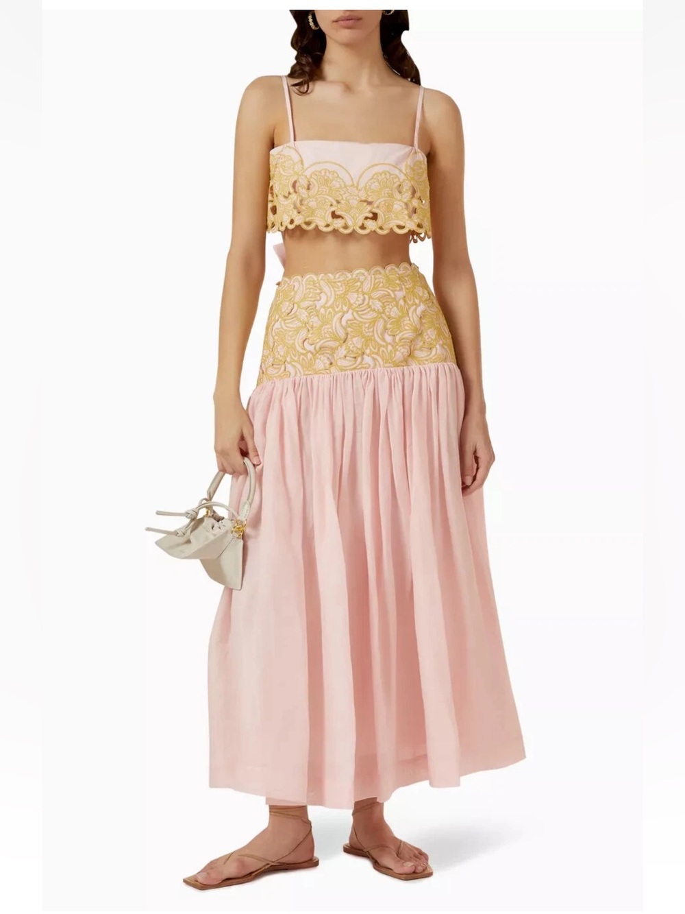 Alemais Womens Anthea Broderie Maxi Skirt Pink Size US 8 with Embroidered Waist
